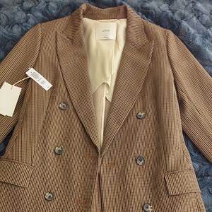 Wilfred Brown Plaid Double-Breasted Blazer